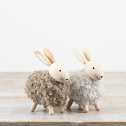 2/A Wooden & Rabbit Deco, 13.5cm 