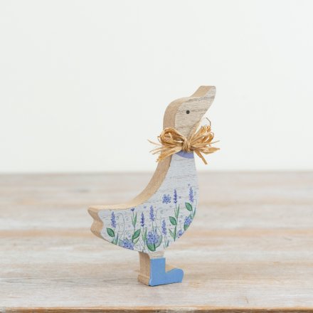 Wooden Duck With Flower Decor, 15cm 
