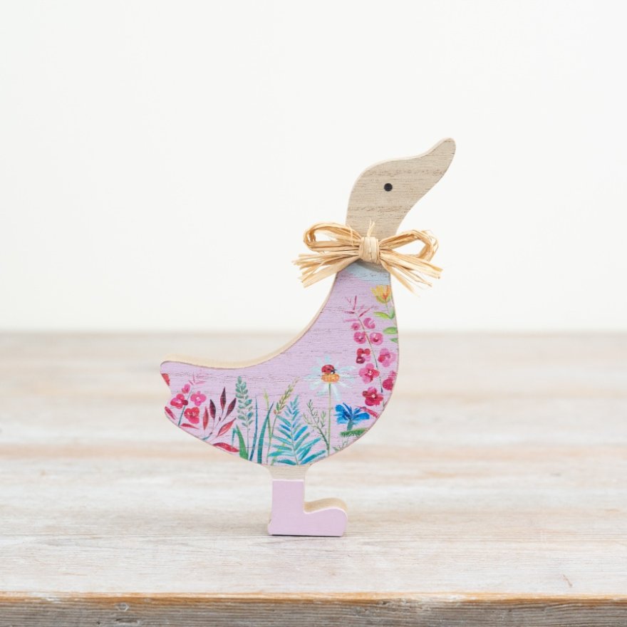 Wooden Flower Duck Deco, 15cm 