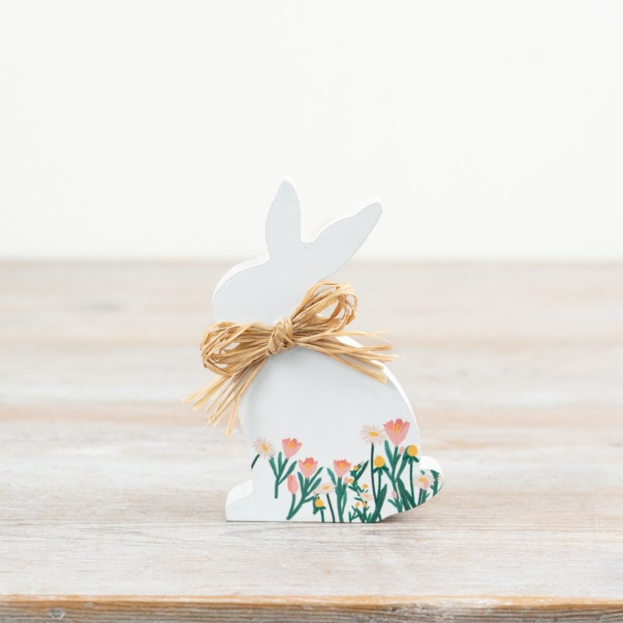 10cm Wooden Flower Rabbit Deco
