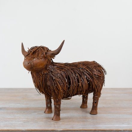 Metal Highland Cow Sculpture, 47.5 cm