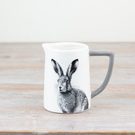 Sleek hare pitcher w/ gray handle - perfect for serving drinks in style!