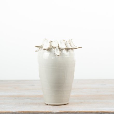 charming bird on rim netural vase 