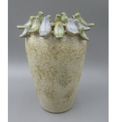 Bring nature indoors with this glazed bird-adorned stone vase - a must-have for any room in your home.