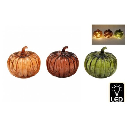 LED Glass Pumpkin Deco, 15cm