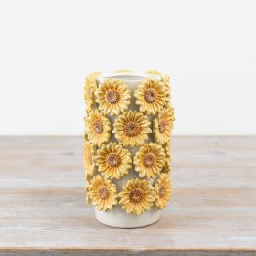 Embossed sunflowers adorn this gorgeous tall vase, perfect for adding a touch of sunshine to any room!
