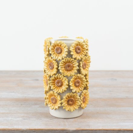 Elegant tall vase with embossed sunflower design - perfect for adding a touch of sun-kissed beauty to your home decor.