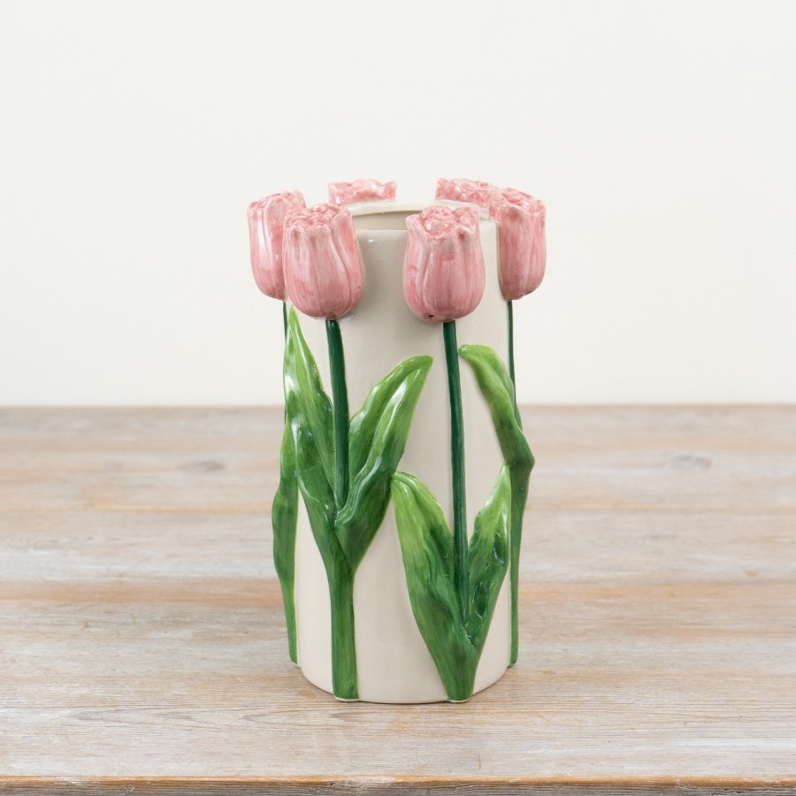 Enhance your home with our elegant Pink Tulip Ceramic Vase 