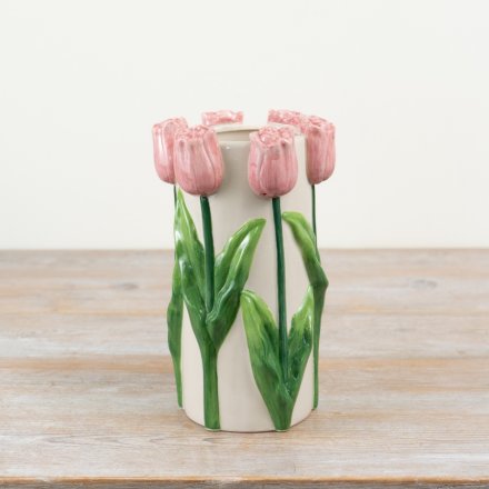 Add a touch of elegance and femininity to your home with our Pink Tulip Ceramic Vase