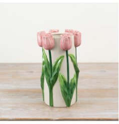 Embellish your living space with our delicate Pink Tulip Ceramic Vase,