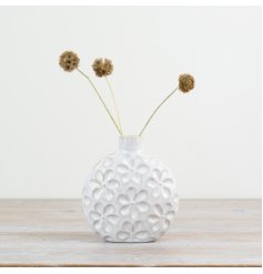 Unique short vase with chic neck, perfect for displaying colorful blooms.