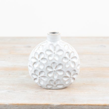 Unique short vase with chic neck, perfect for displaying colorful blooms.
