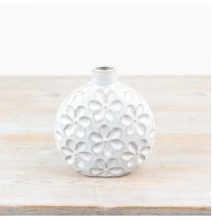 Unique short vase with chic neck, perfect for displaying colorful blooms.