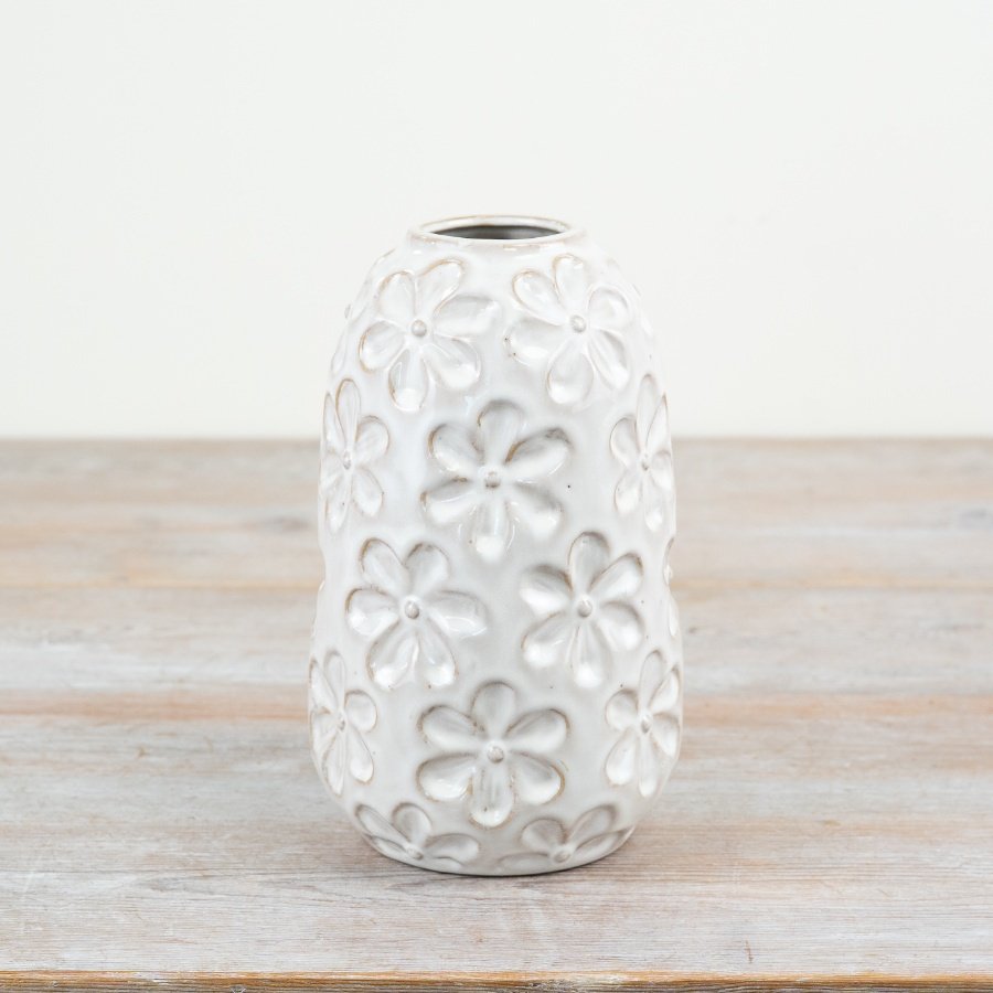 White Ceramic Daisy Vase 20cm