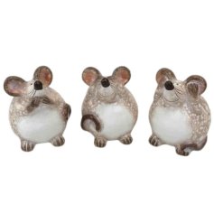 Set of 3 wise mice with unique facial expressions for a charming touch to home decor.
