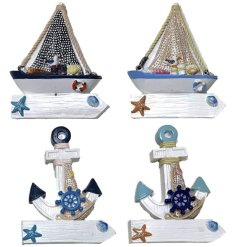 Add coastal flair to your fridge with our Souvenir Seaside Magnets featuring boats and anchors