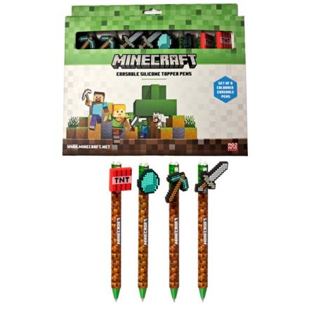 Set of 8 Erasable Pens with Minecraft Topper, 15cm