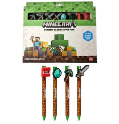 Set of 8 Minecraft pens, each featuring a fun topper and built-in eraser for creative play!
