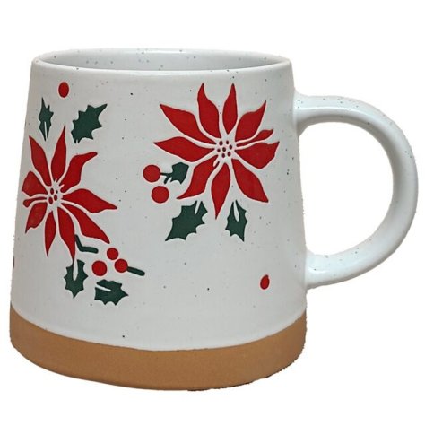 Add a festive touch to your sips with our Poinsettia Tapered Stoneware Mug. 