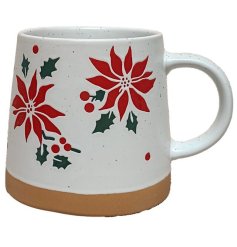Infuse holiday joy into every sip with our Poinsettia Stoneware Mug - perfect for spreading cheer!