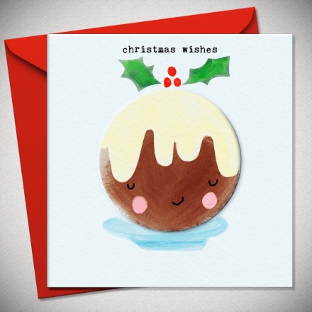 Christmas Wishes Pudding Greeting Card, 15cm 