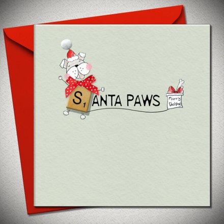 Christmas Greetings Card Santa Paws, 15cm