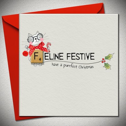 Christmas Feline Festive Purrfect Card, 15cm 