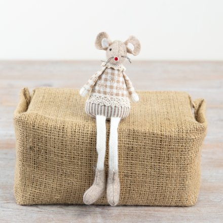 Sitting Mouse with Dangle Legs, 17cm