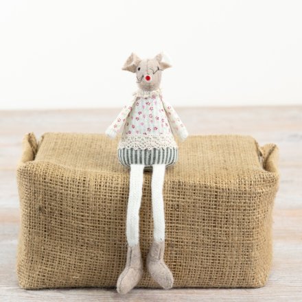 Fabric Sitting Mouse with Dangle Legs, 17cm