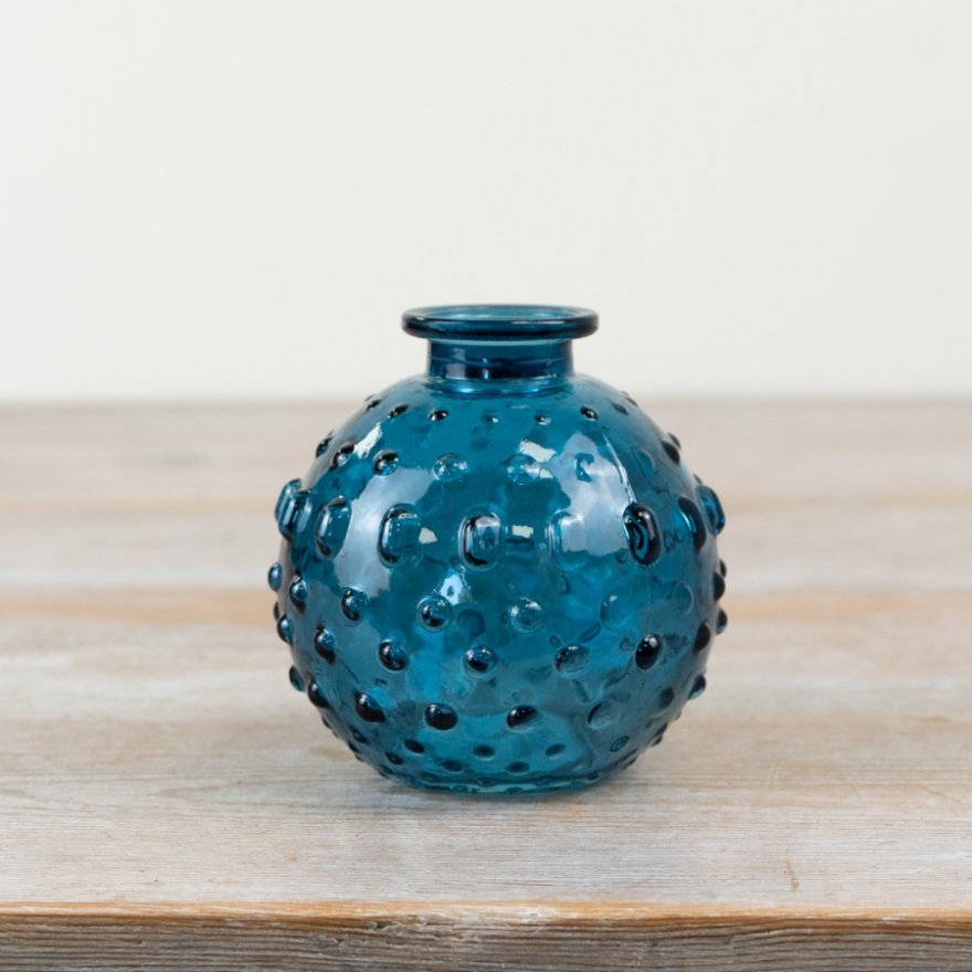Bobble Design 8cm Blue Glass Vase
