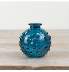 Add elegance to any room with the Bobble Design Blue Glass Vase