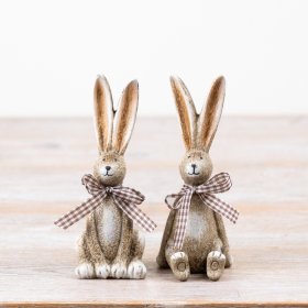 Charming mix of 2 rustic sitting rabbit figurines.