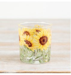 Bring cozy vibes with this Yellow & Green Glass Sunflower Candle Holder, perfect for a warm floral touch.