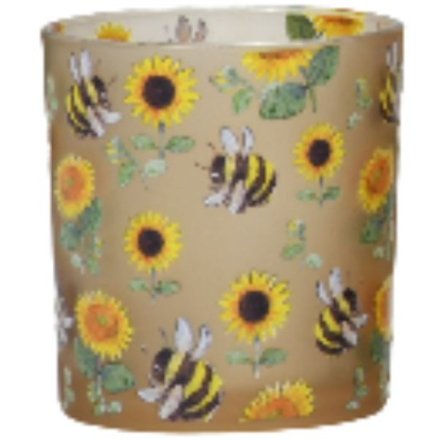 Sunflower & Bee Glass Candle Holder 8cm 