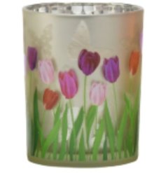Add a touch of elegance to your home with the Tulip Pattern Glass Candle Holder.