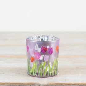 Enhance your space with the elegant Tulip Pattern Glass Candle Holder.