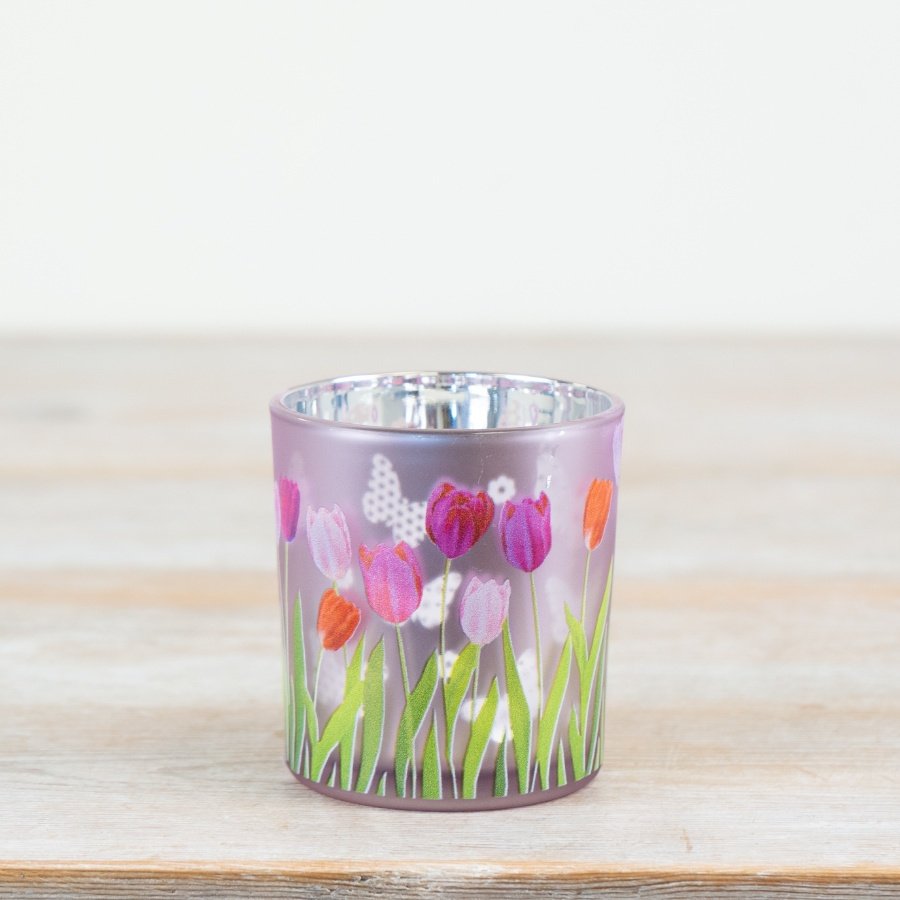 Enhance your space with the elegant Tulip Pattern Glass Candle Holder.