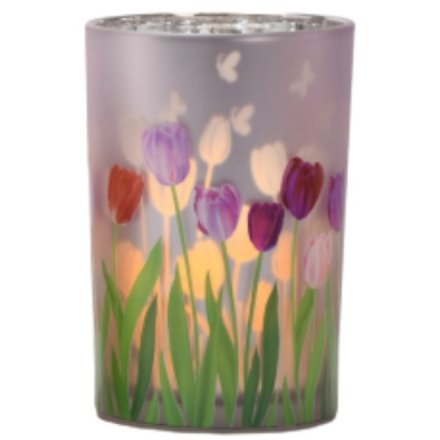 Glass Tulip Candle Holder, 12.5cm 