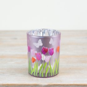 Vibrant multicolored glass holder perfect for tealights.