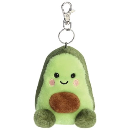 Soft green palm avocado keychain with a plush, fluffy design.