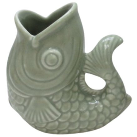 Sage Green Fish Vase, 10.3cm