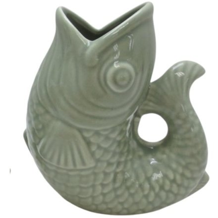Sage Green Fish Vase, 14.7cm