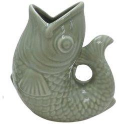 Add a splash of charm to any display with this stunning Sage Green Fish Vase.