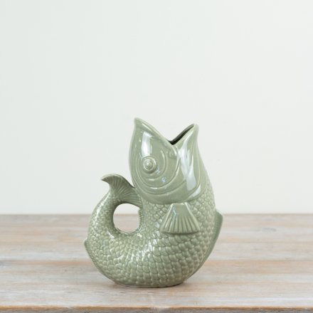 Sage Green Ceramic Fish Vase, 24.7 cm