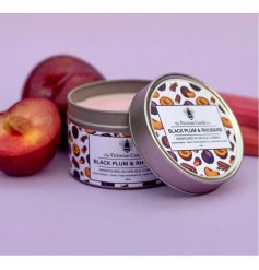 Illuminate your space with the cozy, elegant aroma of our Black Plum & Rhubarb 100ml Scented Tin Candle.