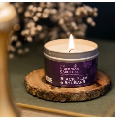 Fill your space with warmth and elegance—our Black Plum & Rhubarb 100ml Scented Tin Candle