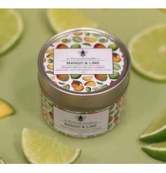 Elegant candle housed in a stylish tin container.