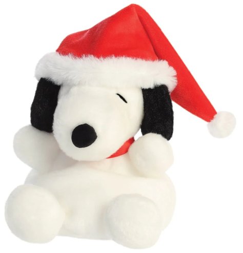 Discover the Santa Snoopy Palm Pal, a cozy holiday buddy wearing a cheerful Santa hat.