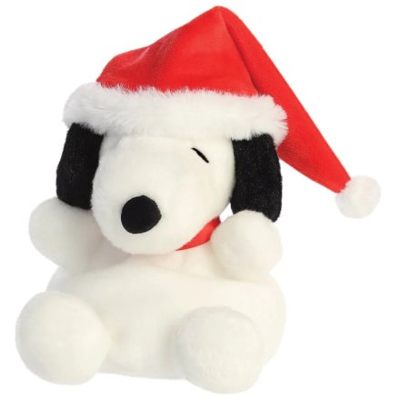 Meet the Santa Snoopy Palm Pal – a soft, festive companion dressed in a Santa hat, 