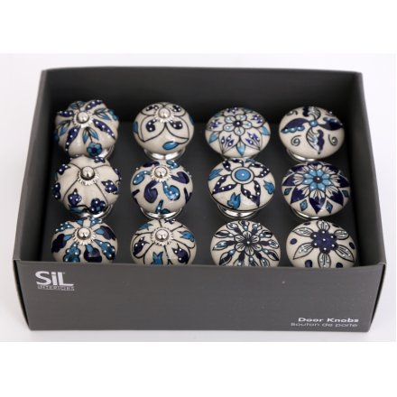 Blue and White Door Handles, 6cm